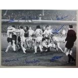 DERBY COUNTY B/w 16 x 12 photo at the Baseball Ground in 1975 as players from Derby and Leeds