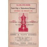 TOTTENHAM HOTSPUR Programme for the away FA Cup tie v York City 54/5 minor paper loss from the top