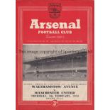 MANCHESTER UNITED V WALTHAMSTOW AT ARSENAL 1953 Programme for the FA Cup Replay at Arsenal 5/2/1953,