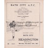 BATH Programme Bath City v Headington United 15/11/1952. Good