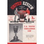 1956 YOUTH CUP S-F / MANCHESTER UNITED Programme for the 1st leg at Man. Utd. V Bolton slightly