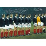 SCOTLAND Colour 12 x 8 photo of players lining up shoulder to shoulder prior to a friendly with West