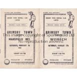 GRIMSBY TOWN / MIDLAND LEAGUE Two home programmes v. Mansfield Res. 7/2/1953 and Wisbech 17/1/1953