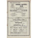 ARSENAL Programme for the away Will Mather Cup match v Hendon 26/4/1948, score and scorers written