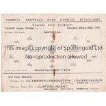 ARSENAL V MANCHESTER CITY Programme for the League match at Arsenal 20/3/1926, minor split on spine,