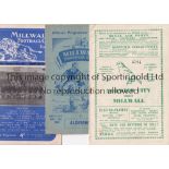 MILLWALL Three Millwall programmes an away at Norwich City 1950/51 (lacks staples) and homes v