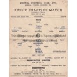 ARSENAL Single sheet for the Public Practice match at Highbury 14/8/1954. Slightly creased and