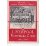 LIVERPOOL League Champions 1946-47 brochure including the history 1892-1947, slight horizontal