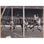 NEWPORT COUNTY Three 11" X 9" B/W mounted action photographs from 1968 inc. Tony Beech scoring at