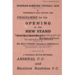 ARSENAL Four page programme for the opening of the new stand by Billy Wright followed by the match