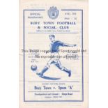 TOTTENHAM HOTSPUR Programme for the away Eastern Counties League match v. Bury Town 25/8/1962,