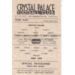 CRYSTAL PALACE Single sheet home programme v West Ham United Football League South 12/12/1942.