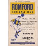 ARSENAL Programme for the away East Anglian Cup match v Romford 24/10/1953, small hole at staple and
