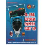 1994 CHAMPIONS LEAGUE FINAL Programme for AC Milan v Barcelona in Athens. Good