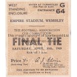 1949 FA CUP FINAL Ticket for Leicester v Wolves very slightly paper loss on the left on entry.