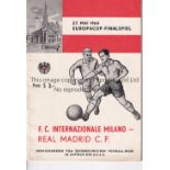 EUROPEAN CUP FINAL 1964 Programme Inter Milan v Real Madrid European Cup Final 27/5/1964 with