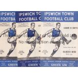 IPSWICH TOWN Seven home programmes for 1951/2 season v. Colchester, Northampton, Reading,