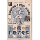 BRIGHTON Home programme v Southend United 3/9/1938. Some light foxing. No writing. Fair to generally