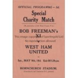 WEST HAM UNITED Programme for the away Charity Match v Bob Freeman's XI 8/5/1954 at Hornchurch