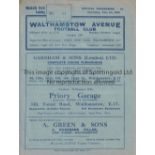 WALTHAMSTOW AVENUE Home programme v Wimbledon London Senior Cup 1/2/1936. Lacks staples. No writing.