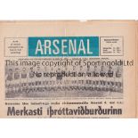 ARSENAL Newspaper issue programme for the away Friendly v Iceland Select 4/5/1969, minor paper