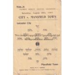 LEICESTER Single sheet home programme Leicester City v Mansfield Town 28/8/1943. Fair to generally