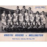 BRISTOL ROVERS Programme for the away Friendly v. Wellington in New Zealand 25/5/1974. Good