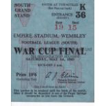 WAR CUP FINAL TICKET Ticket Arsenal v Charlton v Football League South Cup Final 1/5/1943 at