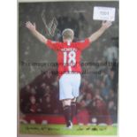 PAUL SCHOLES Three colour 16 x 12 photos showing Scholes celebrating his goal v Barcelona in 2008,