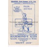 BRADFORD PARK AVENUE Home programme v. Manchester City 26/1/1946, slightly creased. Generally good