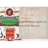WOLVES Home programme v Spartak Friendly match 16/11/1954. Signed by all 8 Wolverhampton Wanderers