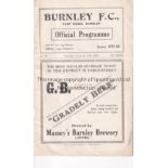 BURNLEY Programme Burnley v Coventry City 15/1/1938. Team changes,. Fair to generally good