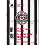 QPR Queen's Park Rangers away programme v Partizan Belgrade UEFA Cup 7/11/1984. Generally good