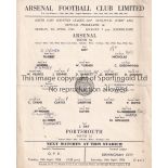 ARSENAL Single sheet home programme for the SECLC Semi-Final 1st Leg v. Portsmouth 9/4/1956,