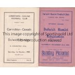 DULWICH Two Dulwich Hamlet programmes home v Kingstonian 23/12/1933 and away to Corinthian Casuals