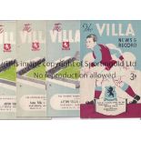 ASTON VILLA Seven home programmes v. Portsmouth and Charlton 48/9, Liverpool 49/50 punched holes,