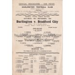 DARLINGTON V BRADFORD CITY 1943 Single sheet programme for the FL North match at Darlington 25/9/