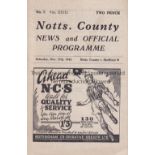 NOTTS. COUNTY V SHEFFIELD WEDNESDAY 1943 Programme for the match at County 27/11/1943 with newspaper