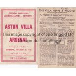 ASTON VILLA V ARSENAL 1947/8 Official and pirate programmes, issued by Ross, for the League match at