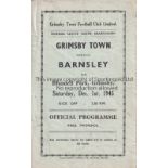 GRIMSBY TOWN V BARNSLEY 1945 Programme for the FL North match at Grimsby 1/12/1945, creased and tape