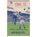 1951 FA CUP FINAL Programme for Newcastle v Blackpool, staples rusted away. Generally good