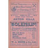 WEST HAM UNITED V ASTON VILLA 1925 Programme for the League match at West Ham 25/12/1925 with one