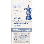 1959 FA CUP S-F / ASTON VILLA V NOTTM. FOREST Programme and ticket at Hillsborough. Programme is