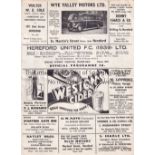 HEREFORD UNITED V QPR 1957 FA CUP Programme for the Cup tie at Hereford 7/12/1957, slight horizontal