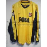 PATRICK VIEIRA ARSENAL SHIRT Player issue long sleeve yellow with blue and yellow sleeve shirt for