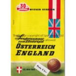 AUSTRIA V ENGLAND 1961 Programme for the International in Austria 27/5/1961. Good