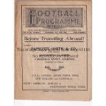 ENGLAND / WALES / LIVERPOOL Programme England v Wales 18/11/1931 at Anfield. Light horizontal