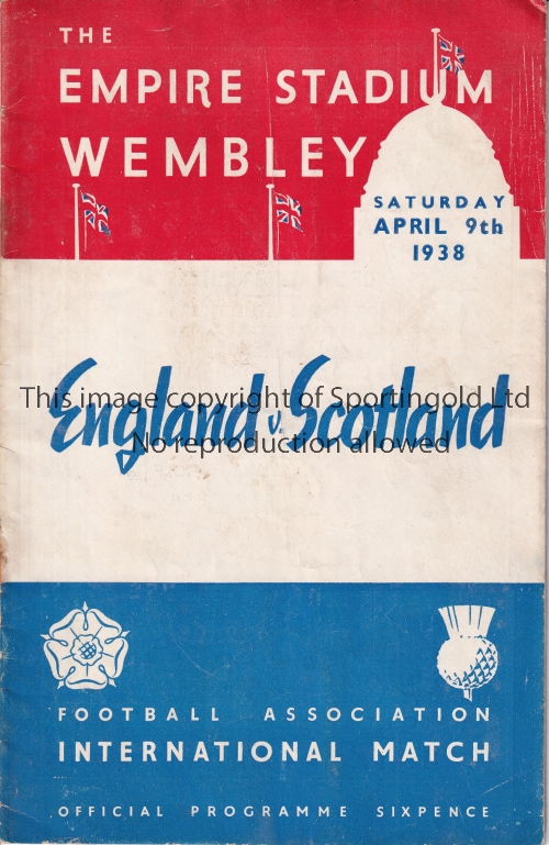 ENGLAND / SCOTLAND Programme England v Scotland at Wembley 9/4/1938. Staple rust. No writing. Fair