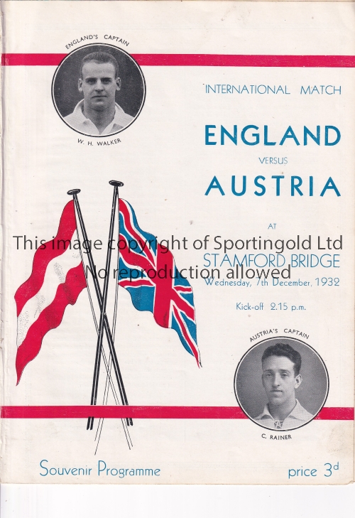 ENGLAND / AUSTRIA / CHELSEA Programme England v Austria 7/12/1932 at Stamford Bridge. Ex Bound