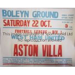 WEST HAM UNITED V ASTON VILLA 1977 Official 20" X 15" match poster 22/10/1977. Good